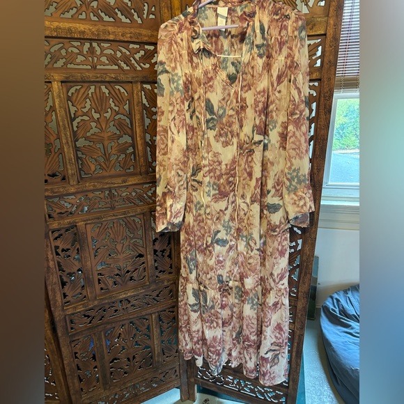 H&M Women Long Chiffon Maxi Dress Conscious Rose Mauve Long Sleeve Large - Picture 3 of 3